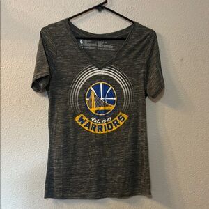 NBA Golden State Warriors Gray V-Neck Short Sleeve Tee with Blue and Yellow Logo